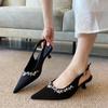 F8688-6 sexy empty shoes 2025 new small fragrant style high heels thin heel French temperament pointed rhinestones