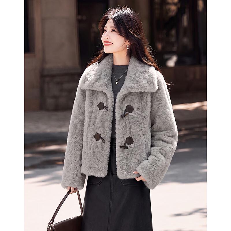 Si Shui Nian Hua Winter Faux Fur Toggle Button Short Jacket