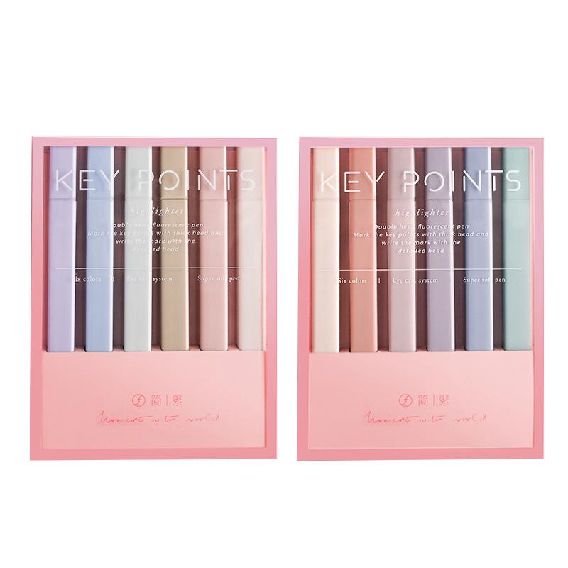 Juego de 6 Rotuladores Resaltadores de Color Suave Puntos Clave Doble Punta Pincel Grueso Marcador Fineliner Dibujo Oficina Escuela