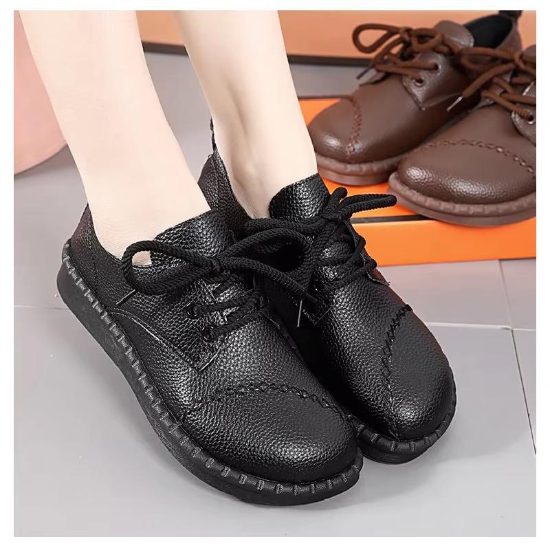 2026 New Women's Comfort Flats - Leather Lace-Up Shoes with Anti-Slip Cushioned Sole, Fall/Winter Casual Shoes for Mothers