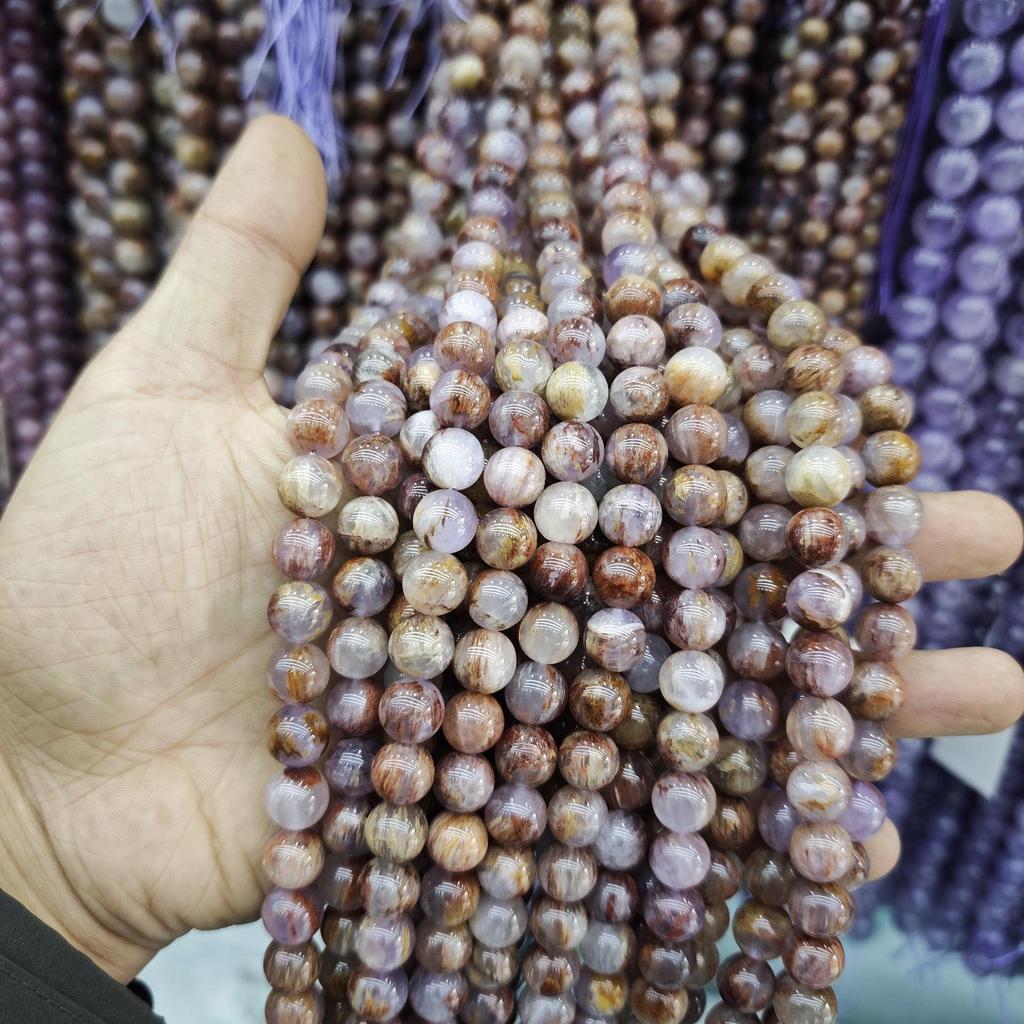 Purple Series Amethyst & Super Seven Crystal Beads: Round, Natural Stone, DIY Jewelry Accessories