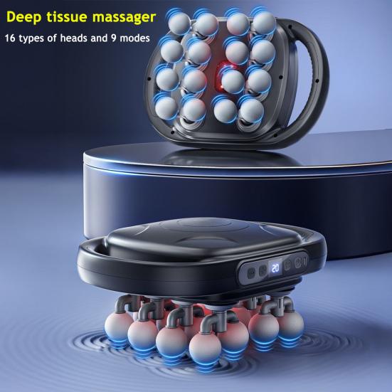 16-Head Electric Massager for Deep Tissue Relief 30 Levels Quiet Shoulder Massager Machine for Back