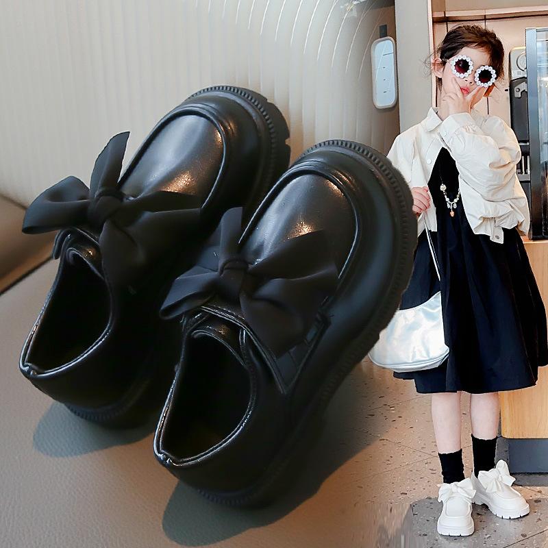 Girls Shoes 2025 Spring New Children's Bow Princess Shoes British Style Soft Sole Baby Black Small Leather Shoes