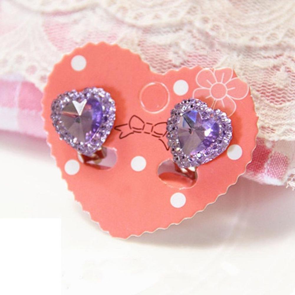 Heart Rhinestone Kids Girls Fashion Ear Clips Jewelry No Pierced Earrings Gift