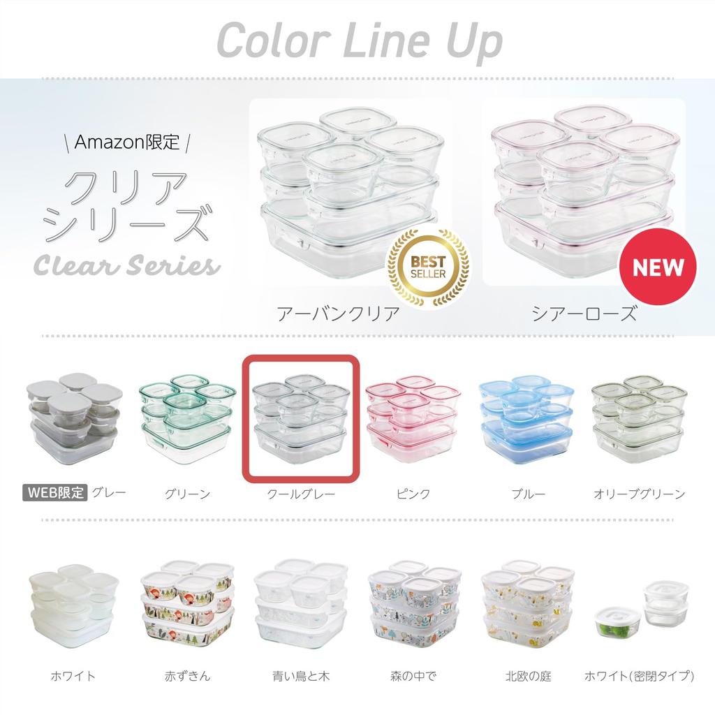 Iwaki Glass Storage Cool Pack PCPRN3GY21 Heat-Resistant Containers, Gray, Square, 3-Piece Set, & Microwave,