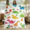 Dinosaur Pattern Kids Flannel Blanket Cute Cartoon Dino Design Soft Cozy Throw For Children Bedroom Decor Educational Gift
