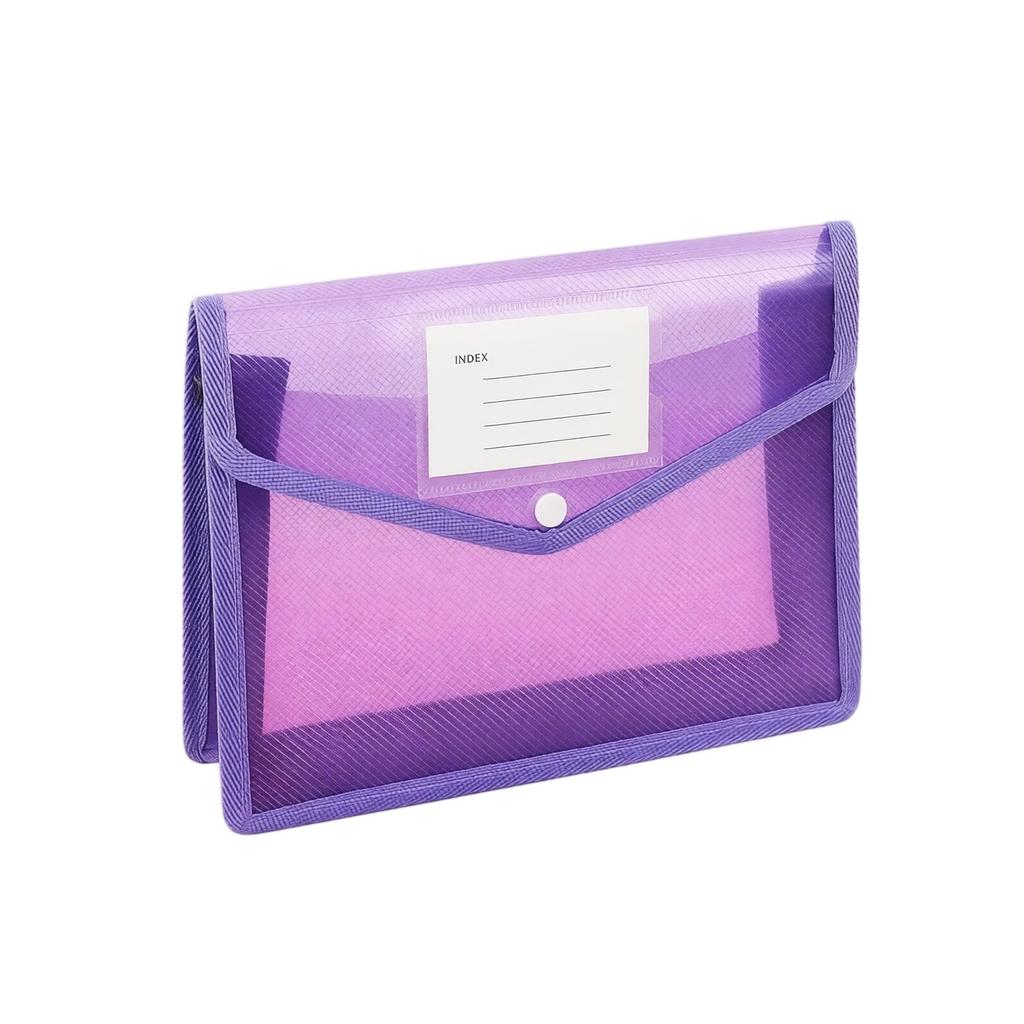 Document File Folder A4 Size Expandable File Organizer with Button Closure Transparent Office Storage Bag with Index Label for Filing