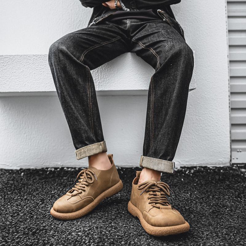 Men’s Retro Boots Shoes Fashion Casual Driving Shoes Black Khaki Wide Head Shoes Plus Size