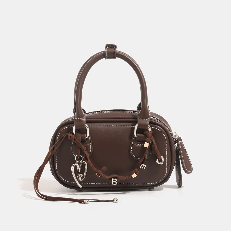 

Xuebeini/[Same Style as Chen Torino] Toast Mahjong Bag Boston Bag Satchel Crossbody Bowling Bag Female Brown (collection send pendant)