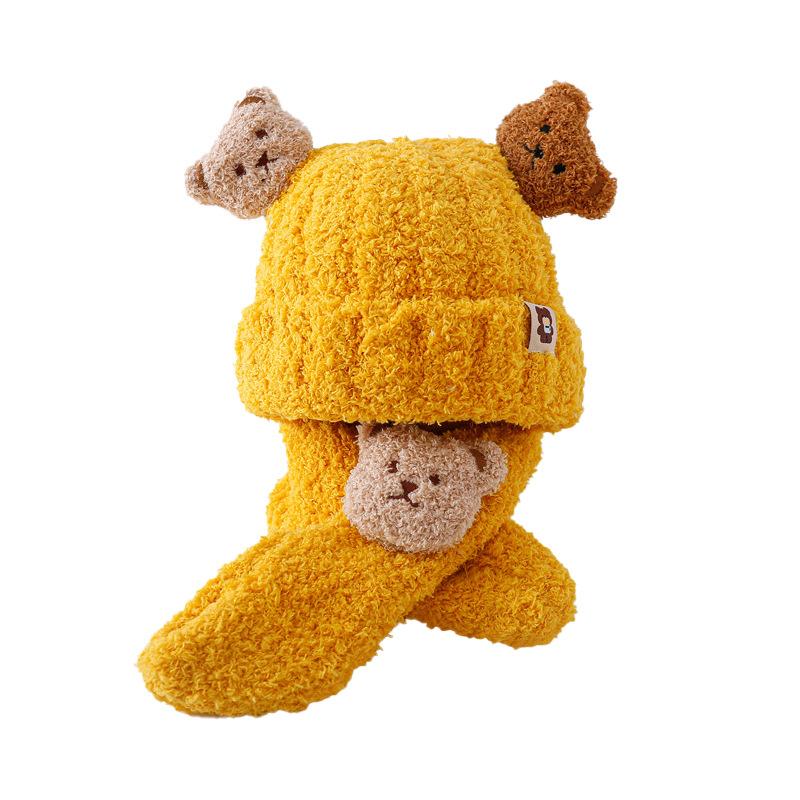 Autumn and Winter Children's Plush Bear Hat Scarf Two-piece Set Plush Warm Scarf Cute Plush Hat Baby