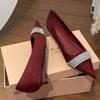 Faux Suede Rhinestone Brand Luxury Heels Summer Fashion Pointed Toe Shallow Women Pumps Elegant Wedding Bridal Shoes for Ladies
