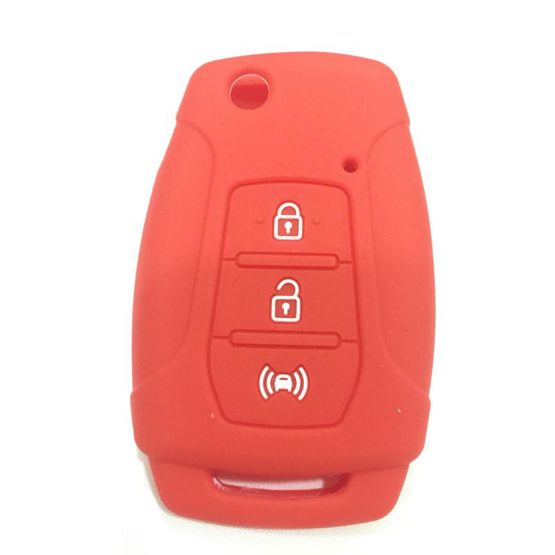 

3 buttons Interior Accessories silicone car key cover case for Ssangyong Tivoli 2020 Rexton Korando C Keyless красный