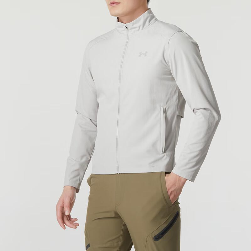Under Armour Letter Print Woven Stand Collar Long Sleeve Jacket Men Jacket Gray 1369342-592