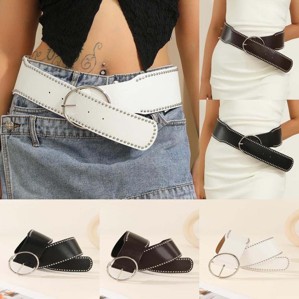 Faux Leather Belt With Rivet Decor And Metal Pin Closure For Trendy Outfits