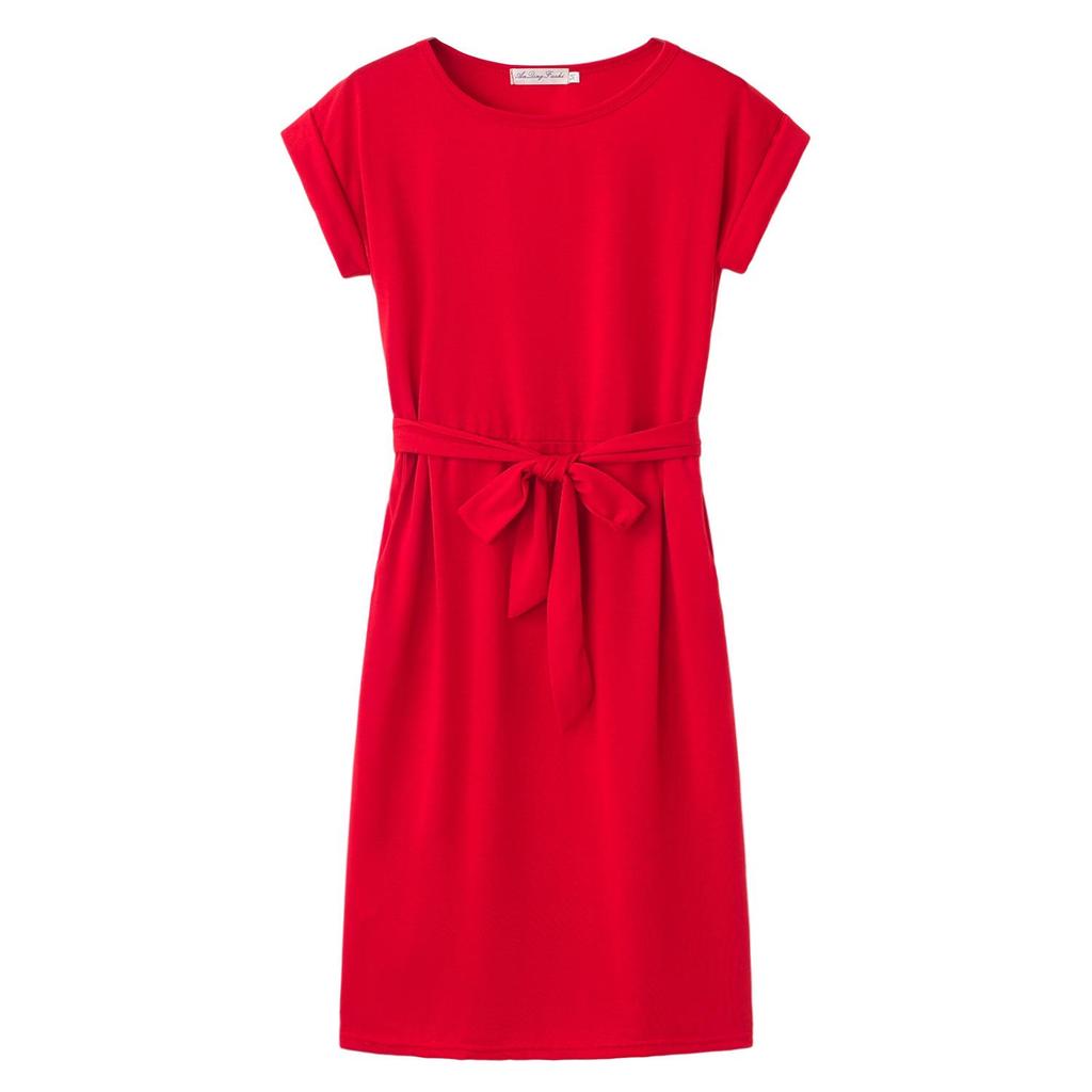 2020 Summer Hot-Selling Lace-Up Round Neck Pocket Dress