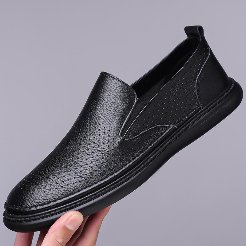 Summer New Shoes for Men Genuine Leather Casual Shoes Fashion Breathable Flat Leather Sandals Youth Slip-on Loafers