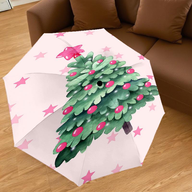 1pc Christmas tree Automatic Open/Close Umbrella Compact Folding Umbrella with 8-Rib Shaft for Women/Men, Portable Travel Umbrella,1236S