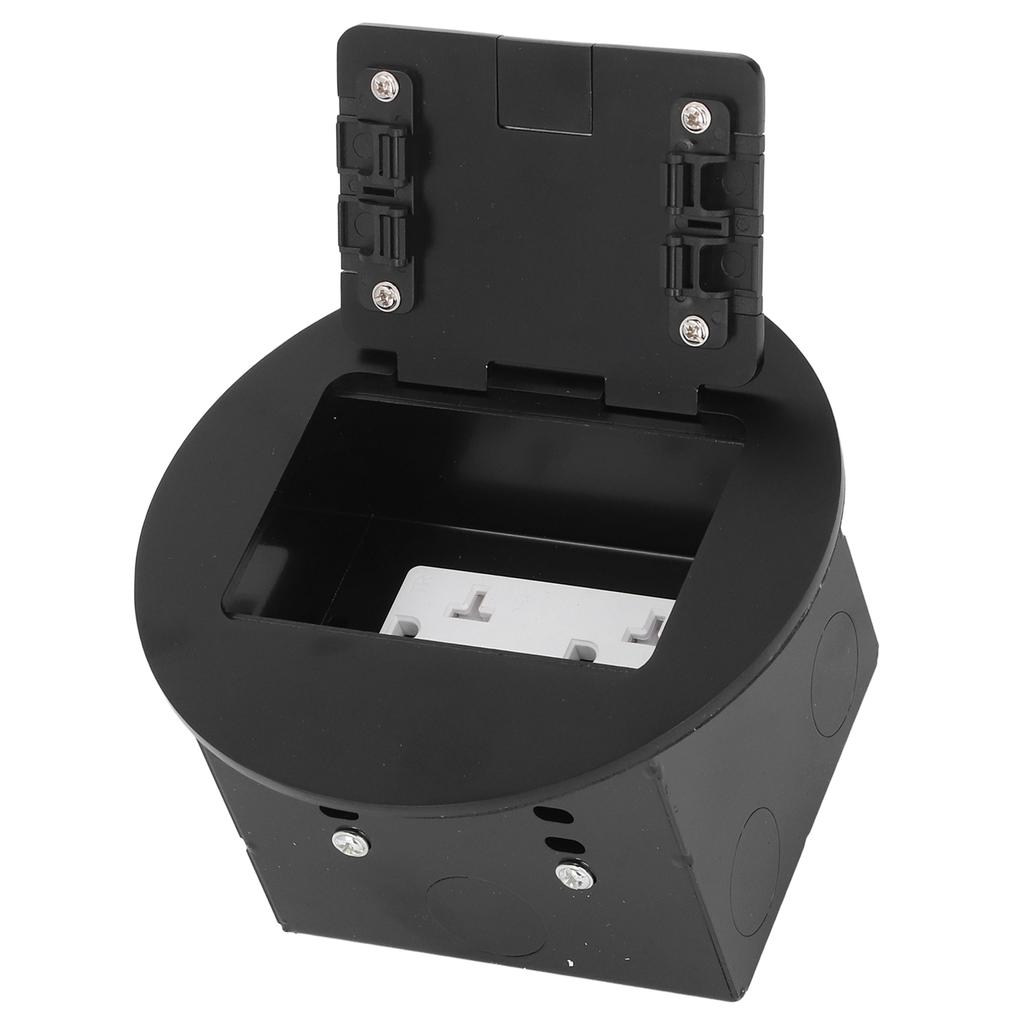 Bodensteckdosenbox 20A 3-polige Bohrung Edelstahl Rund Unterputz Bodenauslassdose Schwarz