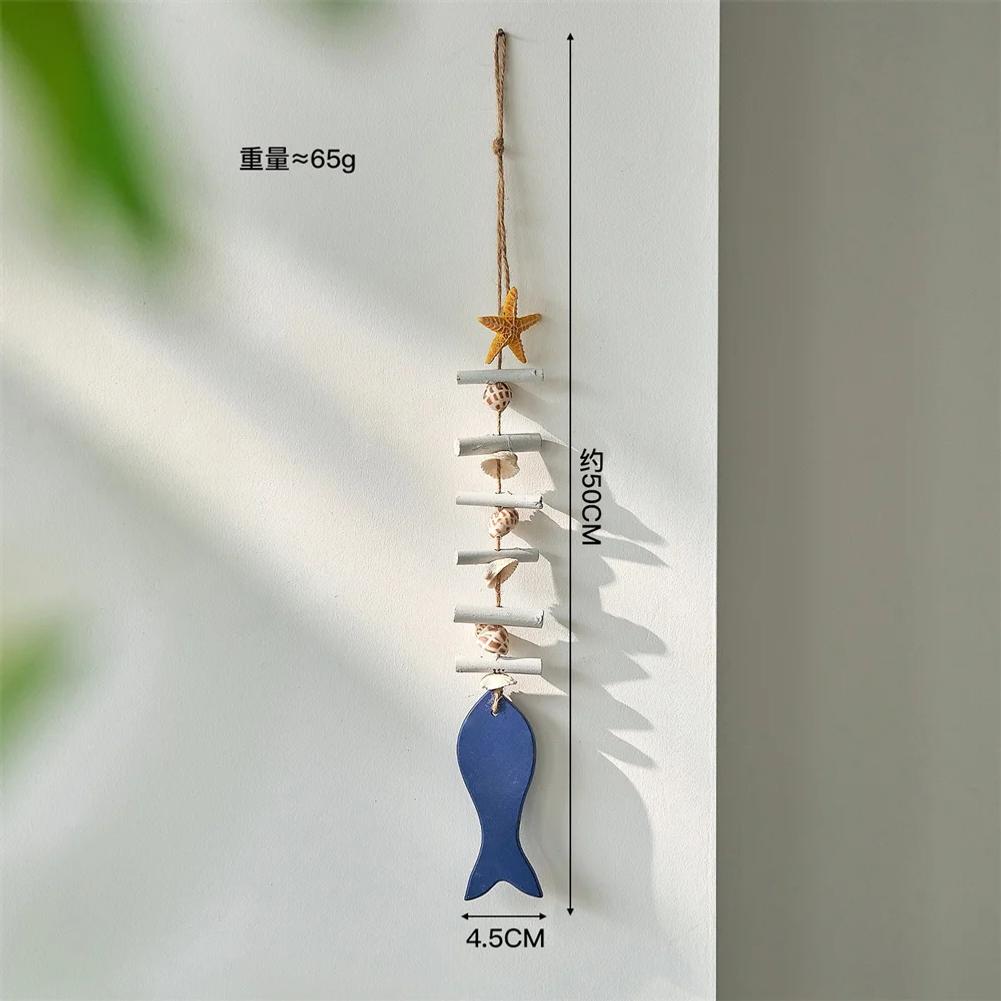 Wooden Fish Wall Hanging Ornaments, Nautical Beach Theme Home Decoration Sculpture for Bathroom Bedroom Lake House Decor