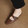 Fashion 2025 NEW Summer Women Mules Genuine Leather Women Shoes Round Toe Low Heel Shoes Cover Toe Slingback Sandals Modern Slippers