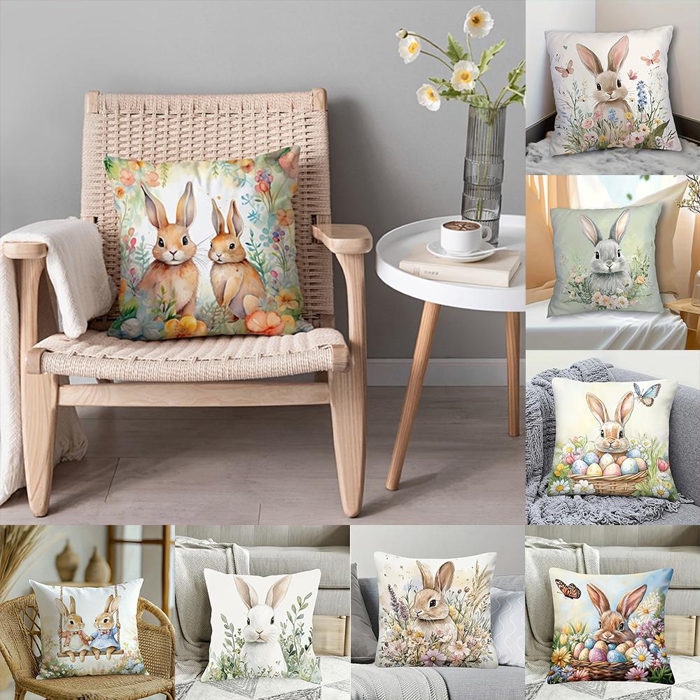 PC Easter Bunny Floral Pillow Covers Decorative Sofa Cushion Cover Home Decoration D Printing