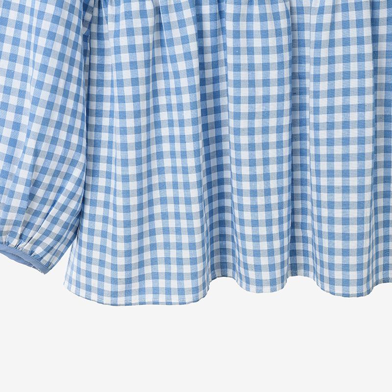 ZANZEA Women Casual Ruffles Splice Round Neck Loose Long Sleeve Plaid Print Blouse