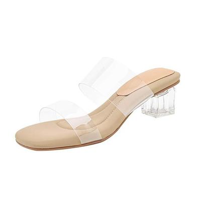 PVC Mules Peep Toe Flip Flops Crystal Med Heels Summer Jelly Shoes Size 44 Size 43 Women Luxury Sandals