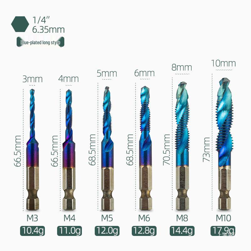 Yunbei Titanium-Plated High-Speed Steel Hex Shank Spiral Tap Drill