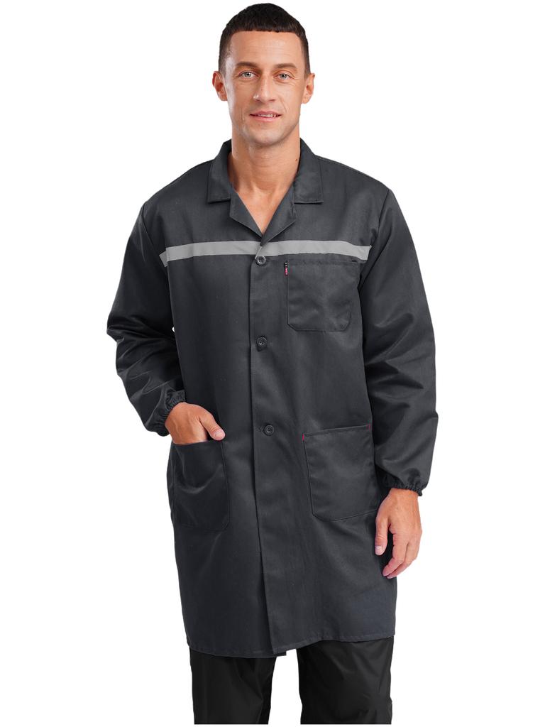 Unisex Werkstattuniform Langarm Knopfleiste Overall Reflektierende Streifen Taschen Arbeitskleidung Verschleißfester Mantel