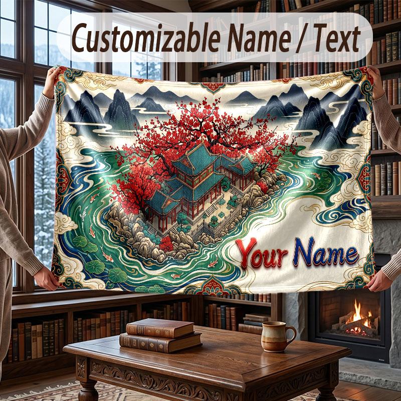 Floral Garden Theme Throw Blanket Custom Name Text Personalized Blanket Soft Cozy Blanket for Home Sofa Bed