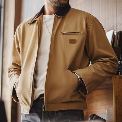 Φθινοπωρινό Νέο Ανδρικό Ρετρό Μπουφάν Αμερικανικού Στυλ Καμβάς Παλτό με Πέτα