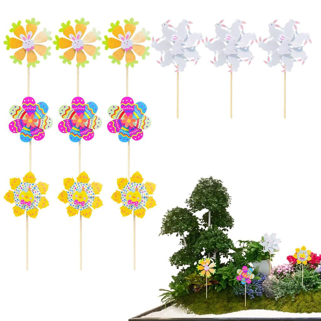 12pcs Easter Windmills Spring Garden Spinners Windmills Decor Cartoon Egg Bunny Chick Spinner Windmills For Yard Lawn Ornament