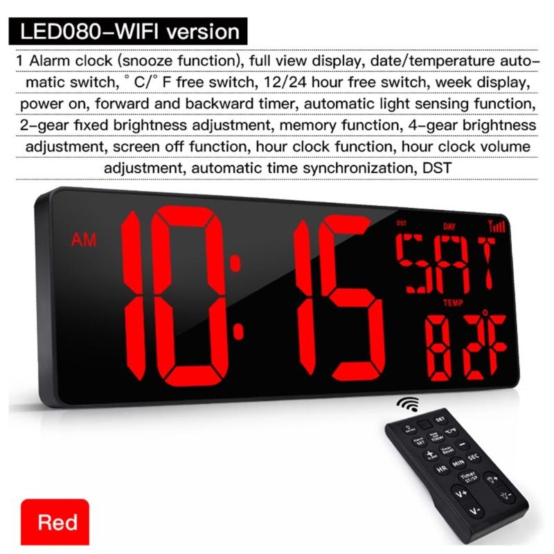 Multifunctional 16.5'' LED Digital Wall Clock with Alarm Function Date and Temperature Easy to Read Display for Elderly