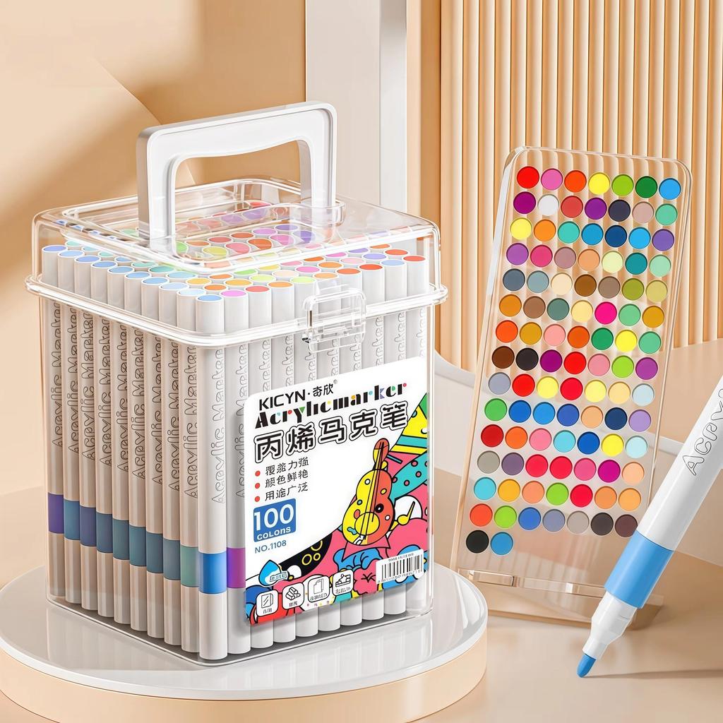 Acrylic Brush Markers Set with Portable Carry Case, Liquid Ink Acrylic Paint Markers for Drawing, Art Projects & DIY Crafts