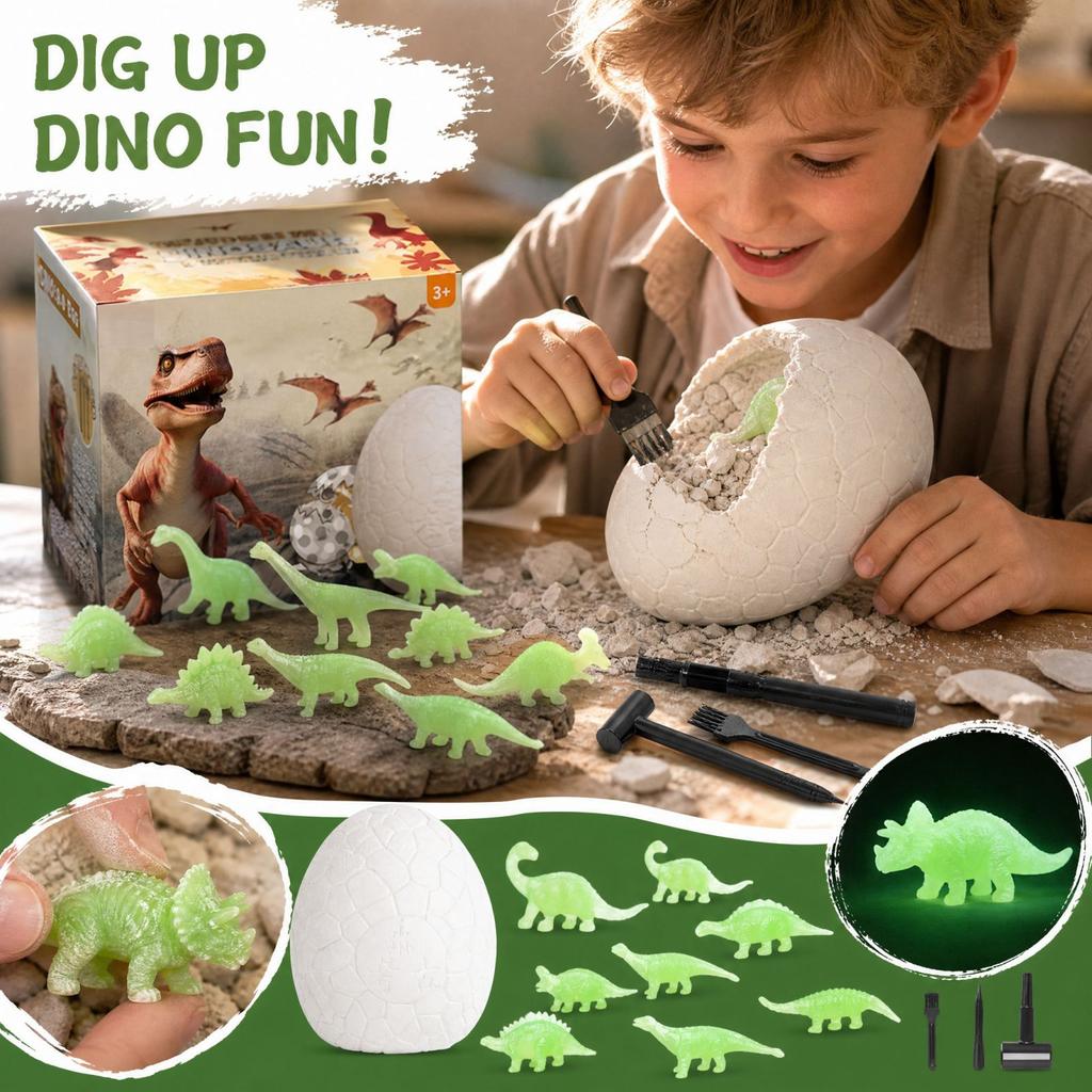Dinosaur Egg Kit with Skeleton - 12 in the Dark or Large Dinosaur Eggs Archaeological Toy Random