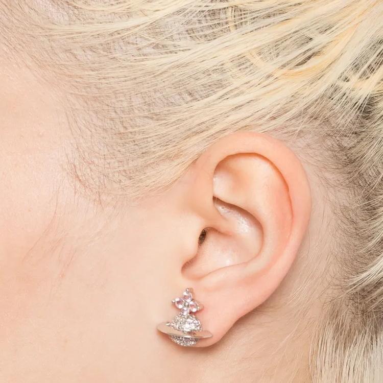 VIVIENNE WESTWOOD Studded Design Silver Plated Rhinestone Earrings Women Earrings 6201036S01P347A