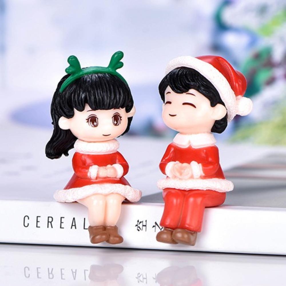 2Pcs Desk Decorations Christmas Couple Figurines Boy Girl Miniature Ornaments Gift