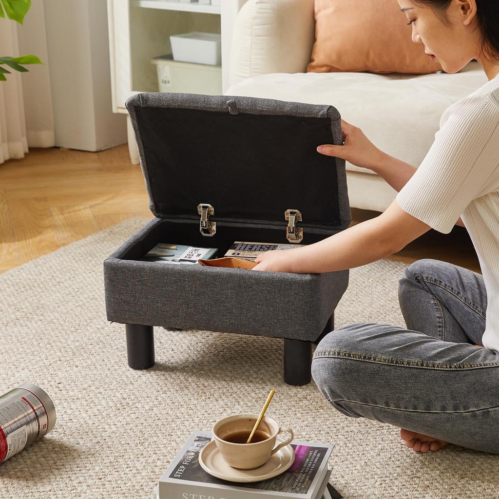 Aibiju Low Stool with Solid Wood Mini Linen 150kg Weight Hinged Light Legs, High-Resilience Chair, Footstool, 403024cm, Fabric, Capacity, Lid, Gray,