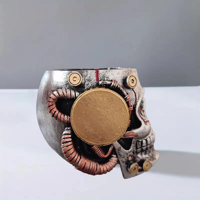 Cyberpunk Skull Resin Pen & Brush Holder Ornament