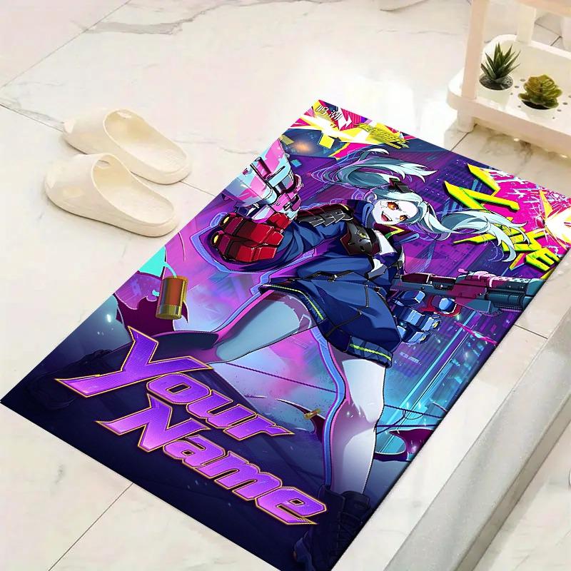 Custom 1Pc Cyberpunk Anime Battle Girl Flannel Personalized Rug Non Slip Floor Mat Soft Carpet for Living Bedroom Office Home Decor Gift
