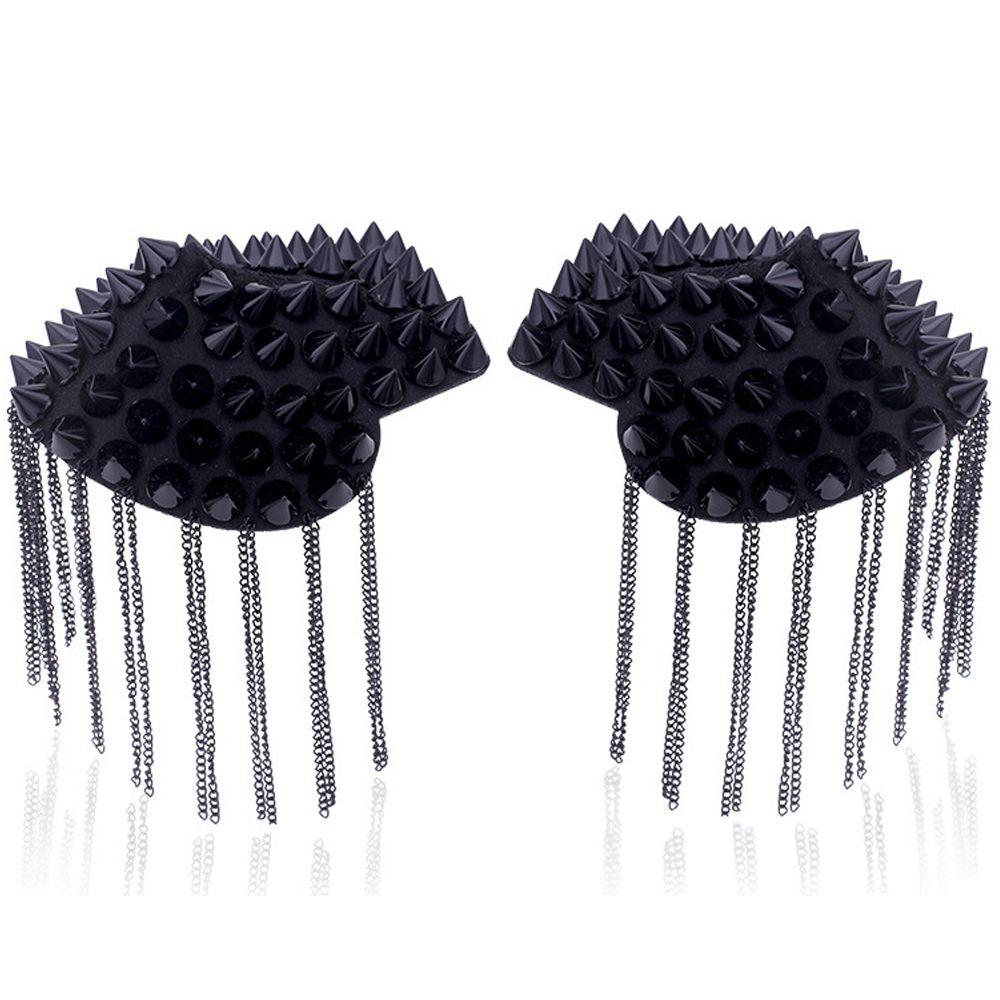 New Fashion 1 Pair Chain Tassel Rivet Shoulder Pad Brooch Punk Tassel Metal Epaulet For Women Men