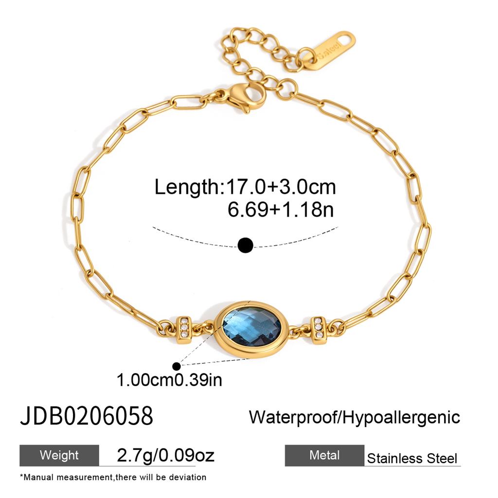 J&D 18K Gold Stainless Steel Spring Open Bangle Cuff Blue White CZ Connector Flexible Adjustable Hypoallergenic Dainty
