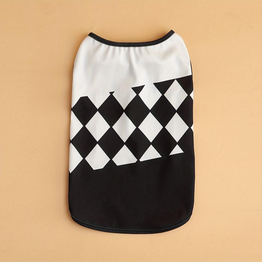 Color - Block Pet Vest, Black-White & Green-Orange Diamond Pattern Dog/Cat Clothes, Summer Breathable Small Pet Sleeveless Top