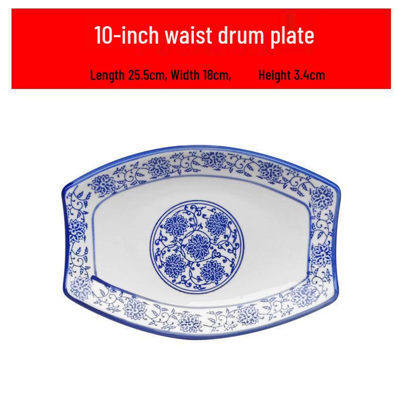 Ceramic Broccoli Plate - Blue & White Porcelain Chinese Style Dish