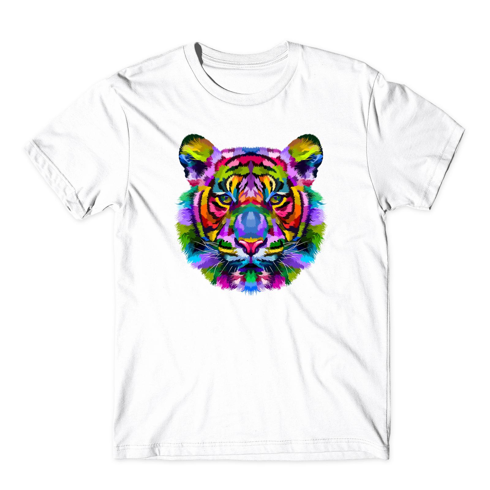 Colorful Tiger Head T-Shirt Mens Womens Tees Top Funny Multi Logos Colourful Unisex Tee Top M