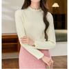 Bottom shirt women's spring and autumn inner wear new semi-turtleneck fungus edge knitted sweater medium neck long sleeve slim sweater