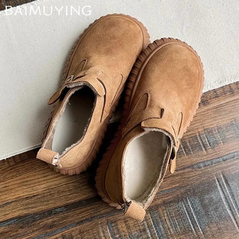 Suede Flats Women Snow Ankle Boots Designer Buckle Casual Shoes 2025 Trend Walking Non-slip Comfort Winter New Botas De Mujer