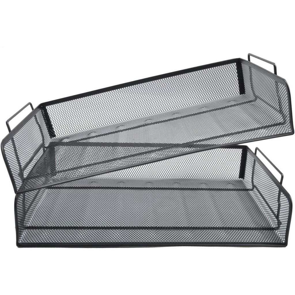4-Tray Mesh Document Organizer Vertical Black Metal Desk File Sorter for Office