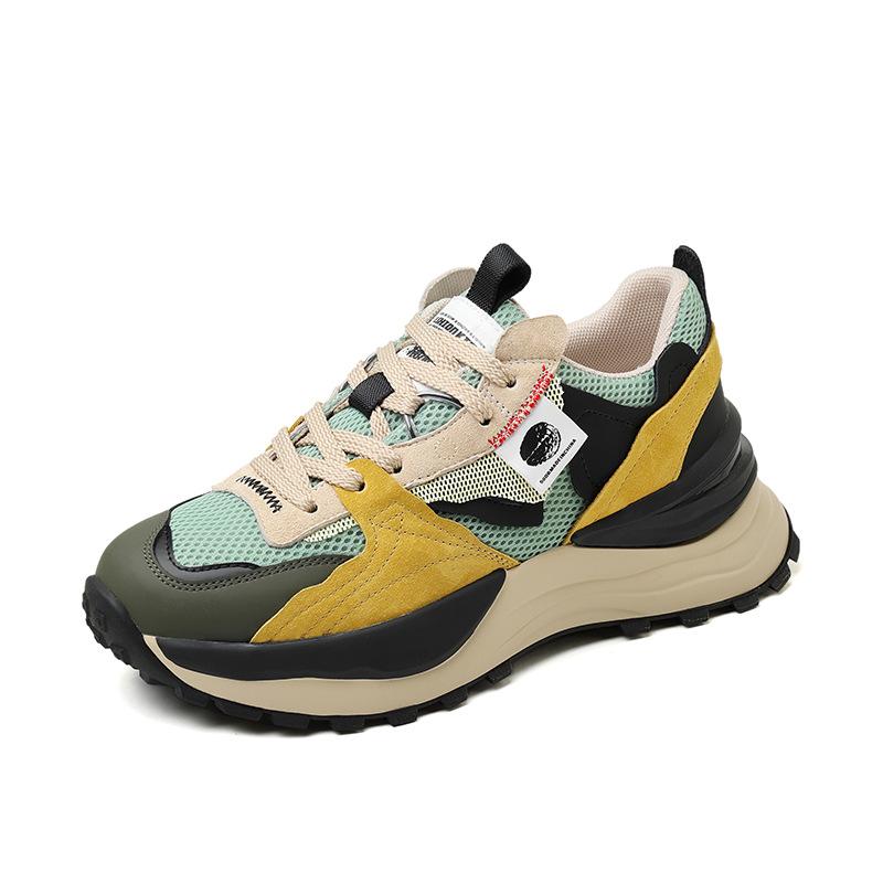 Korean Version Of  Four Season New Color Blocked Women'S Shoes, Trendy Thick Soled Mesh Casual Shoes