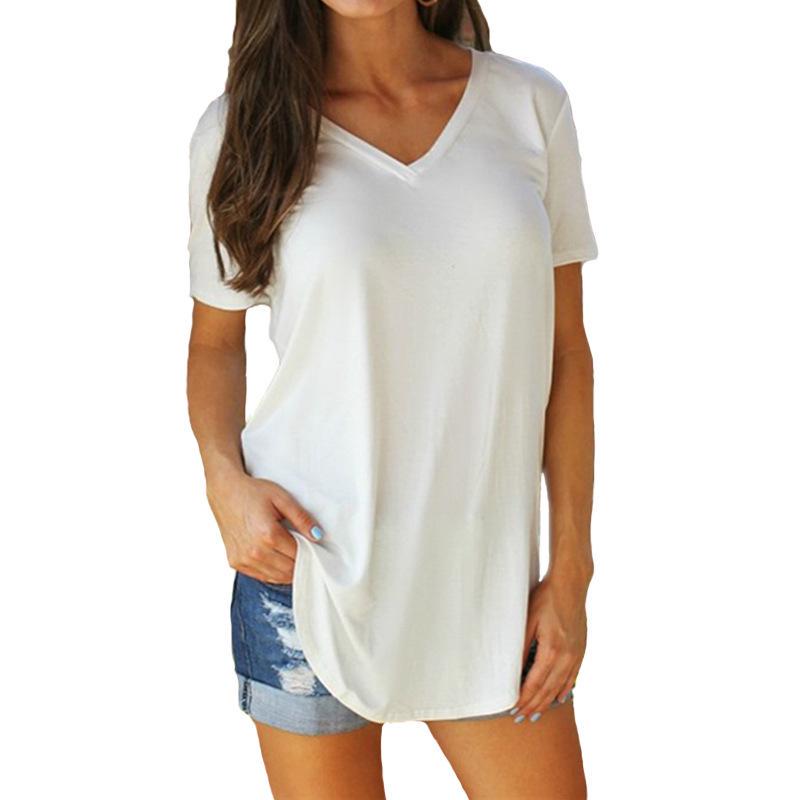 

2019 Spring/Summer Women s Plus Size V-Neck Loose Casual Top T-Shirt S